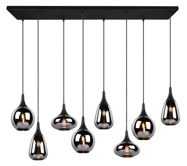 Trio Lighting Lumina függőlámpa, 8-as lámpa, fekete/króm, üveg, dimmelhető, Fekete, Nappali / Étkező, Üveg