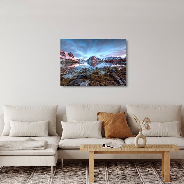 Üveg kép - Napfelkelte Reine felett (70x50 cm)