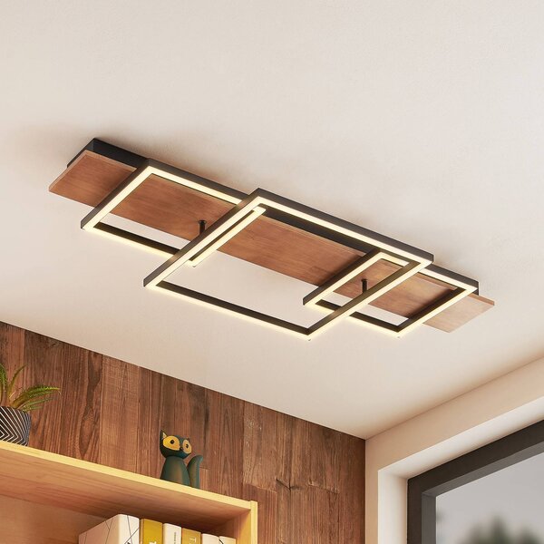 Lucande LED mennyezeti lámpa Chariska, 95cm, fekete, fa, CCT, dimmelhető, Sötét fa, Nappali / Étkező, Fa, Modern