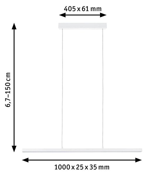 Paulmann LED függő világítás Lento, fehér, 100 cm, felfelé/lefelé irányuló, dimmelhető, Fehér / opál, Nappali / Étkező, Alumínium, Modern