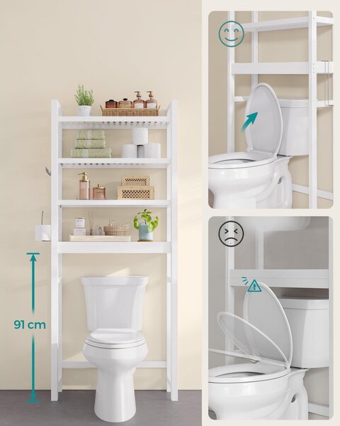 Wc feletti tároló, 4 szintes, helytakarékos, egyszerű összeszerelés, fehér