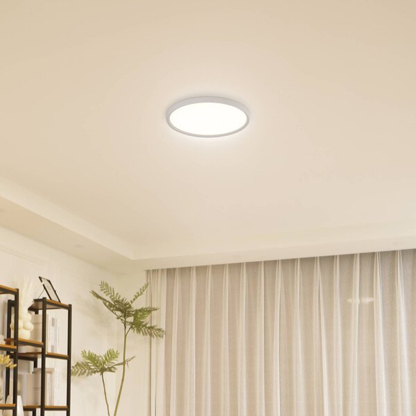 Lindby LED mennyezeti világítás Pravin, Ø 30 cm, CCT, fehér, Fehér / opál, Nappali / Étkező, Műanyag, Modern