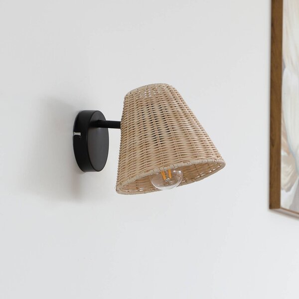 Lindby fali lámpa Zyralia, fa színű, rattan, 19,5 cm magas, dimmelhető, Nappali / Étkező, Fa, Vidéki otthon / Rusztikus