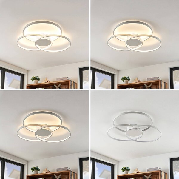 Lindby LED mennyezeti lámpa Riley, fehér, fém, 80 cm, fényerőszabályzóval, dimmelhető, Fehér / opál, Nappali / Étkező, Alumínium, Modern