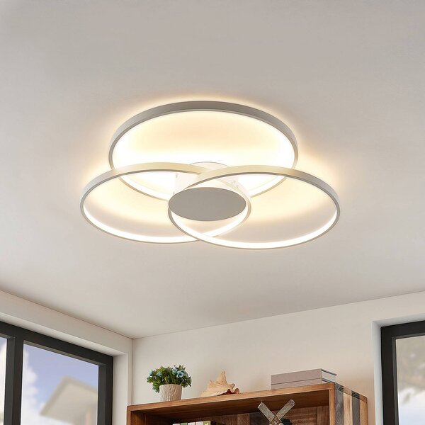 Lindby LED mennyezeti lámpa Riley, fehér, fém, 80 cm, fényerőszabályzóval, dimmelhető, Fehér / opál, Nappali / Étkező, Alumínium, Modern