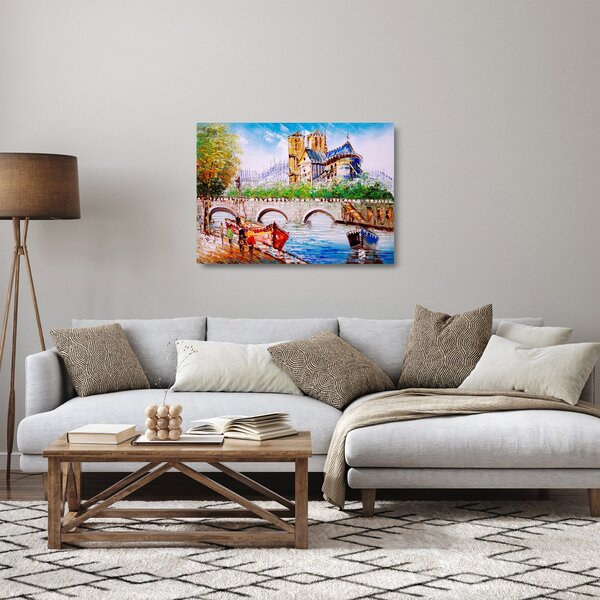 Üveg kép - Olajfestmény a városról (70x50 cm)