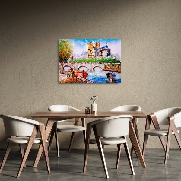 Üveg kép - Olajfestmény a városról (70x50 cm)