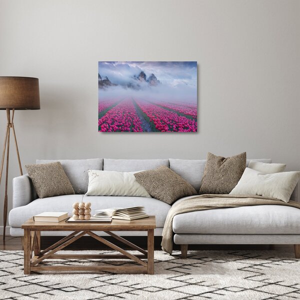 Üveg kép - Tájkép tulipánmezőkkel (70x50 cm)