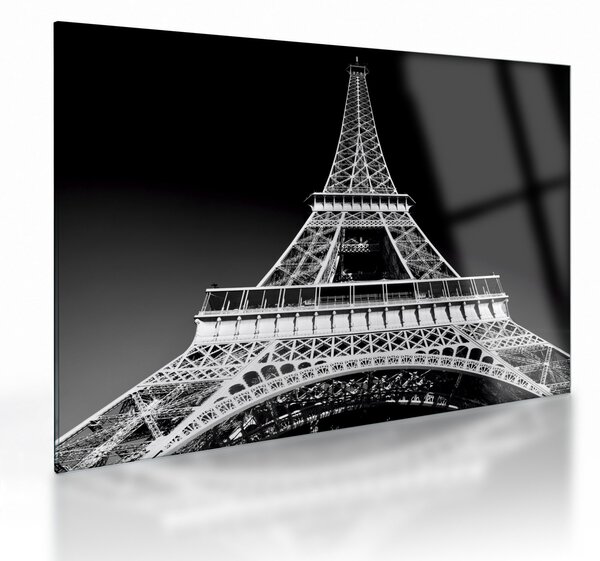 Üveg kép - Eiffel-torony, fekete-fehér (70x50 cm)