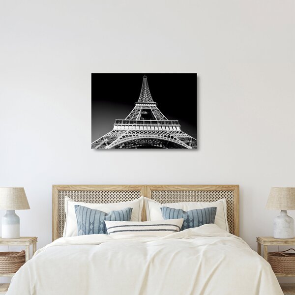 Üveg kép - Eiffel-torony, fekete-fehér (70x50 cm)