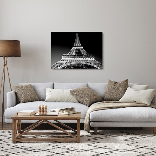 Üveg kép - Eiffel-torony, fekete-fehér (70x50 cm)