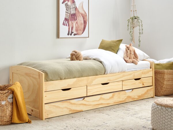 Kihúzható heverő Fenyő PETIVILLE 90 x 200 cm Világosbarna