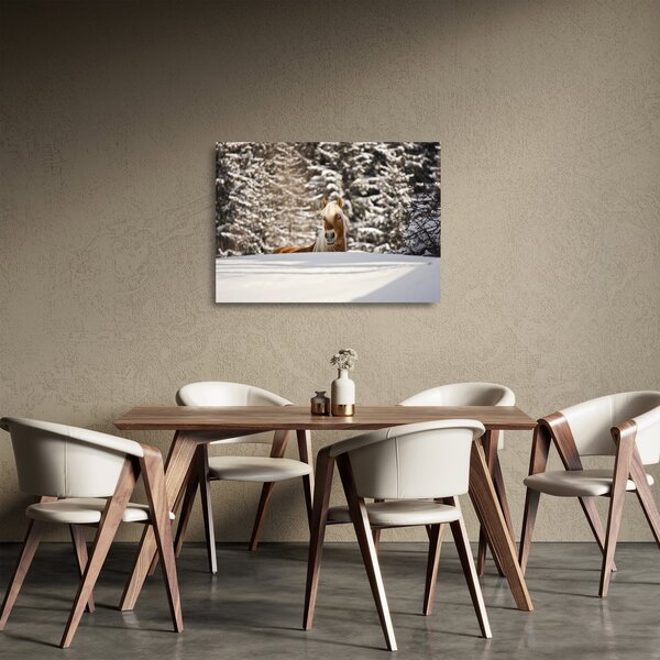Üveg kép - Ló a téli tájban (70x50 cm)