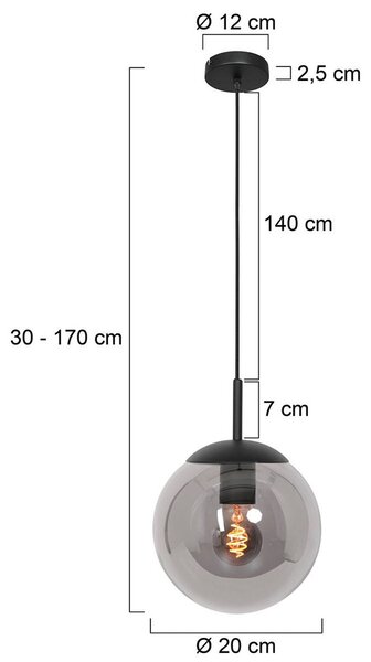 Steinhauer Bollique függőlámpa, fekete, Ø 20 cm, üveg, 1-lámpás, gömb alakú, dimmelhető, Fekete, Nappali / Étkező, fém