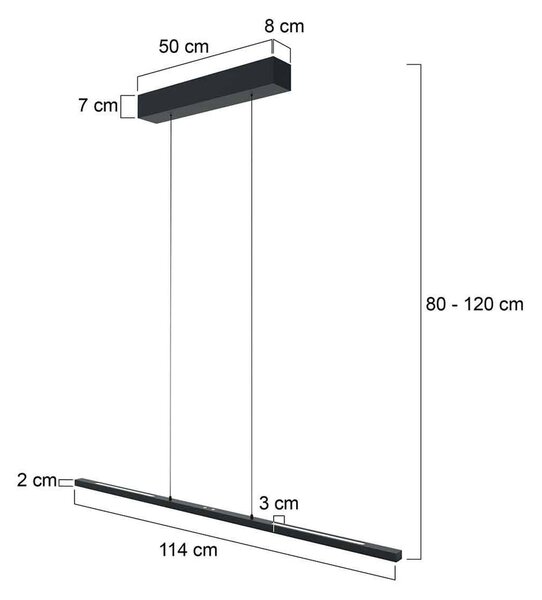 Steinhauer LED-es függőlámpa Bande, fel/le, fekete, 120 cm, CCT, fényerőszabályzóval, dimmelhető, Fekete, Nappali / Étkező, fém, Modern