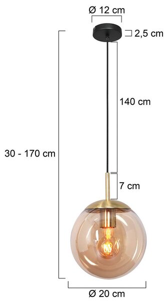 Steinhauer Bollique függőlámpa, sárgaréz, Ø 20 cm, üveg, 1-lámpás, gömb alakú, dimmelhető, Sárgaréz / arany, Nappali / Étkező, fém