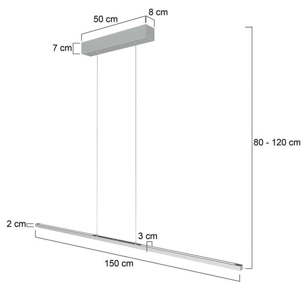Steinhauer LED lógó világítás Bande, 150 cm, fel/le, acél, CCT, dimmelhető, dimmelhető, Alu / szürke / cink, Nappali / Étkező, fém, Modern