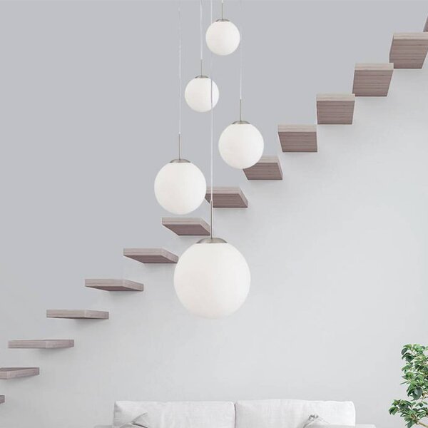 Steinhauer Bollique függőlámpa, acél, opálfehér, üveg, 5 lámpás kör alakú, dimmelhető, Alu / szürke / cink, Nappali / Étkező, fém