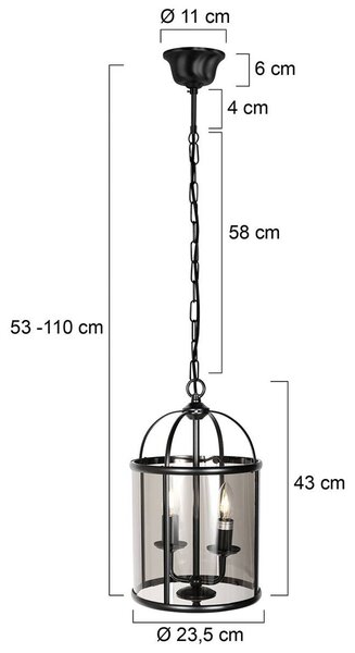 Steinhauer Pimpernel lógó világítás, Ø 23 cm, fekete, füstszürke üveg, dimmelhető, Fekete, Folyosó, fém, Antik