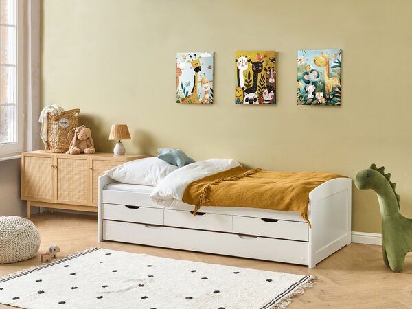 Kihúzható heverő Fenyő PETIVILLE 90 x 200 cm Fehér