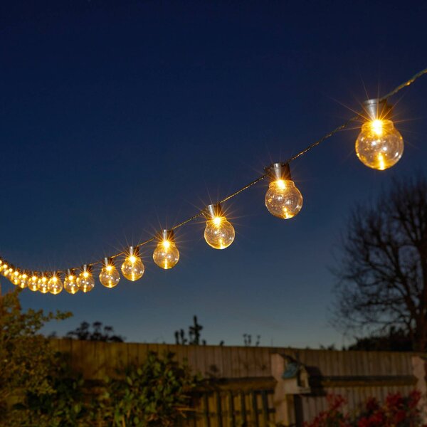 SMART GARDEN GloBulb LED-es napelemes fényfüzér, 20 lámpás, IP44, Tiszta / átlátszó, Műanyag