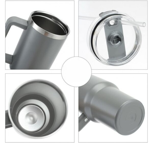 Termosz bögre szívószállal TERMOS 1000 ml, szürke