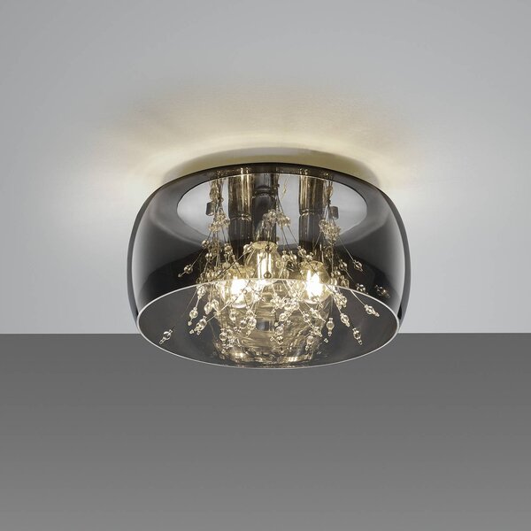 Trio Lighting Crystel mennyezeti lámpa üvegből, króm, Ø 34 cm, dimmelhető, Króm / ezüst, Nappali / Étkező, Üveg, Modern