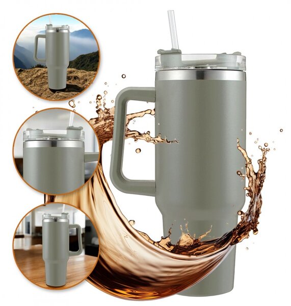 Termosz bögre szívószállal TERMOS 1000 ml, szürke