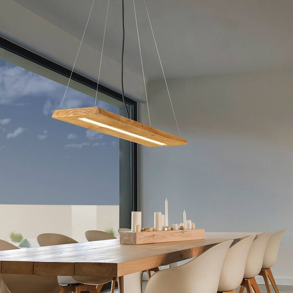 Trio Lighting Brad LED függőlámpa fából készült, dimmelhető, Világos fa, Nappali / Étkező, Fa, Modern