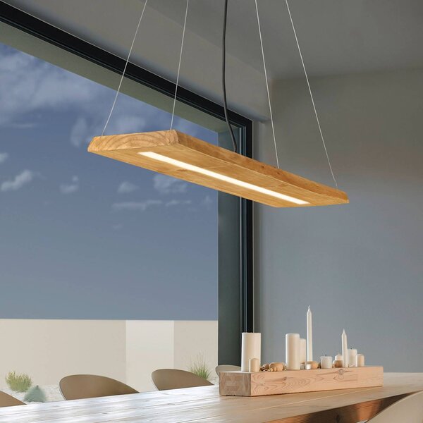 Trio Lighting Brad LED függőlámpa fából készült, dimmelhető, Világos fa, Nappali / Étkező, Fa, Modern