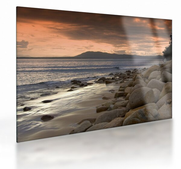 Üveg kép - Tenger és hegyek (70x50 cm)