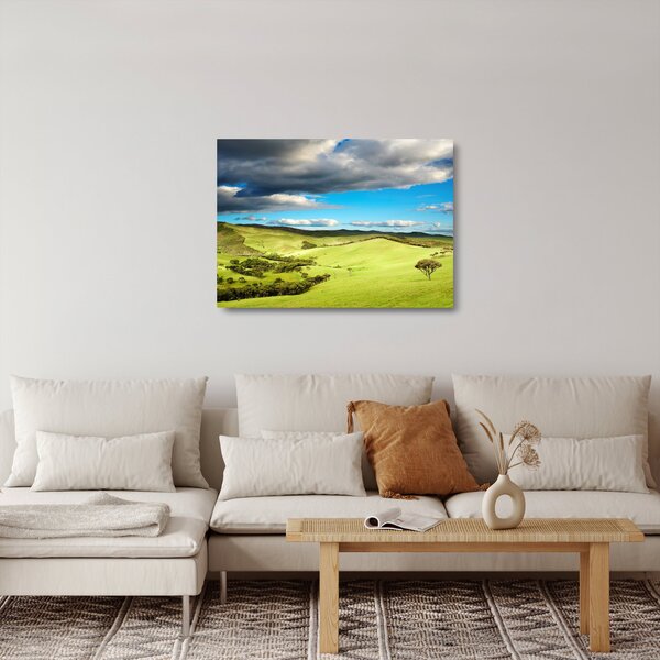 Üveg kép - Zöld táj dombokkal (70x50 cm)