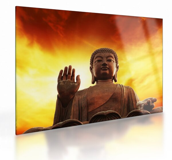 Üveg kép - Buddha piros és sárga háttérrel (70x50 cm)