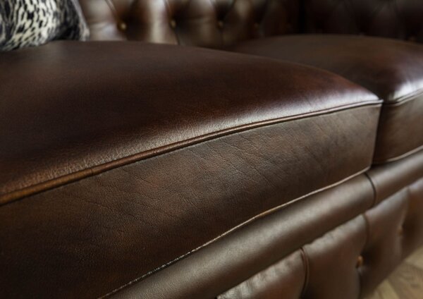 CAMBRIDGE Chesterfield 2 üléses kanapé, valódi bőr, 158x82x76 barna