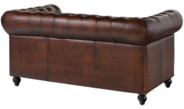 CAMBRIDGE Chesterfield 2 üléses kanapé, valódi bőr, 158x82x76 barna