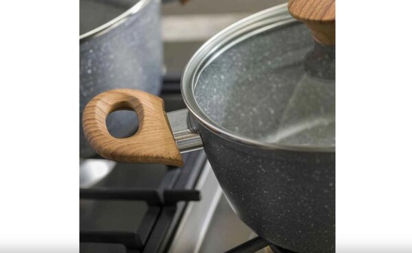 TOGNANA Stone&wood 8 részes indukciós edénykészlet szürke kőhatású fa mintázatú fogantyúkkal