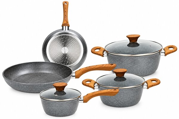 TOGNANA Stone&wood 8 részes indukciós edénykészlet szürke kőhatású fa mintázatú fogantyúkkal