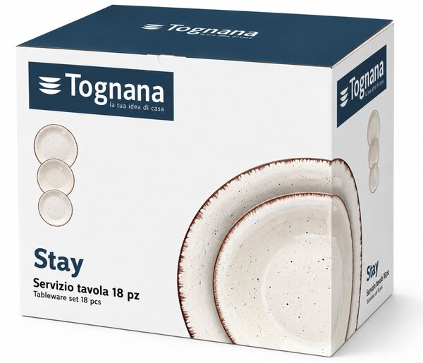 Tognana Stay Louise 18 részes kőcserép kerámia étkészlet 6 személyes - bézs rusztikus barna peremmel