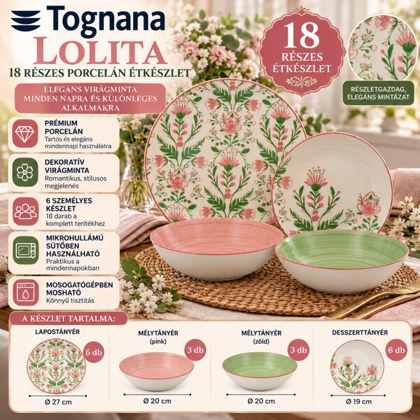 Tognana Lolita Madison 18 részes porcelán étkészlet 6 személyes