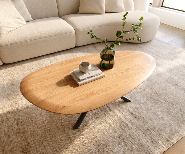 DELIFE Dohányzóasztal Edge ovális 140x75 cm tölgy természetes kerek él Sarity fém fekete