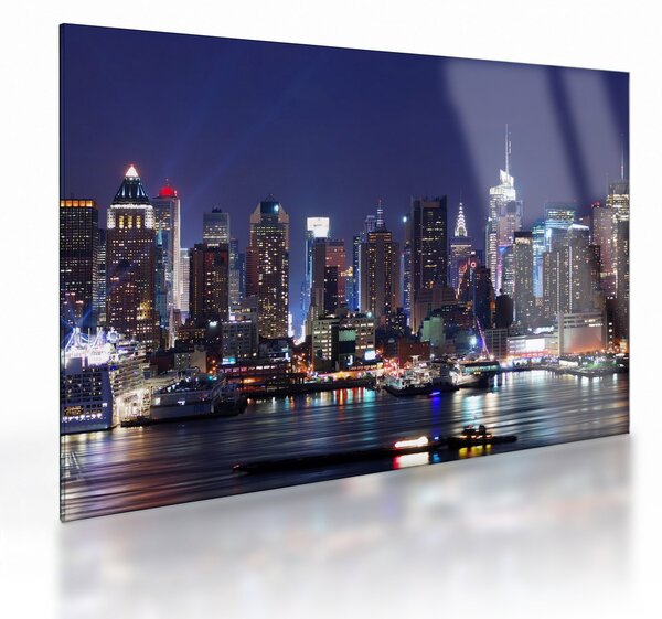 Üveg kép - New York-i felhőkarcolók megvilágítva (70x50 cm)