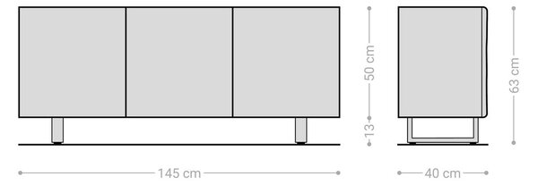 DELIFE Komód New Live-Edge 145 cm tölgy természetes 3 ajtós fém fekete vékony lábazattal