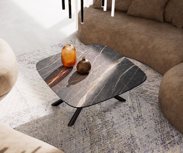 DELIFE Dohányzóasztal Edge 90x90 cm Laminam® kerámia Noir Desir barna Sarity fém fekete