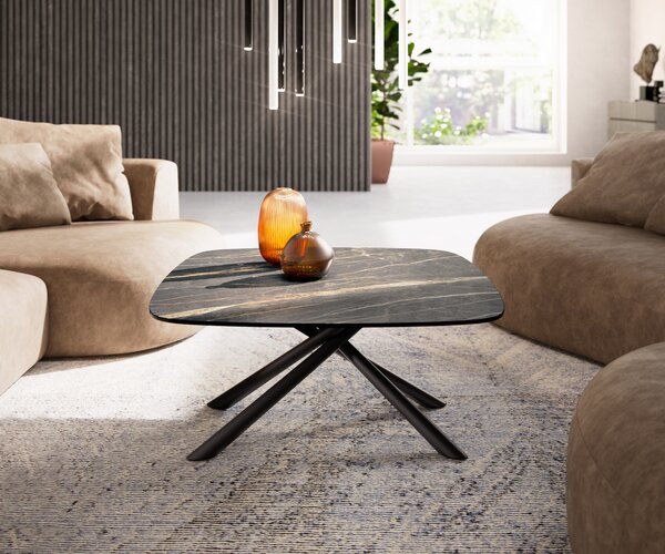DELIFE Dohányzóasztal Edge 90x90 cm Laminam® kerámia Noir Desir barna Sarity fém fekete