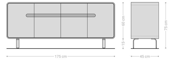 DELIFE Komód Anaya 175 cm akác természetes 4 ajtós L-láb rozsdamentes acél