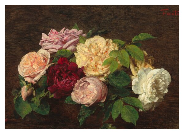 Üveg kép - Henri Fantin-Latour, Roses de Nice on a Table, reprodukciók (70x50 cm)