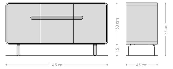DELIFE Komód Anaya 145 cm akác természetes 3 ajtós L-láb rozsdamentes acélból