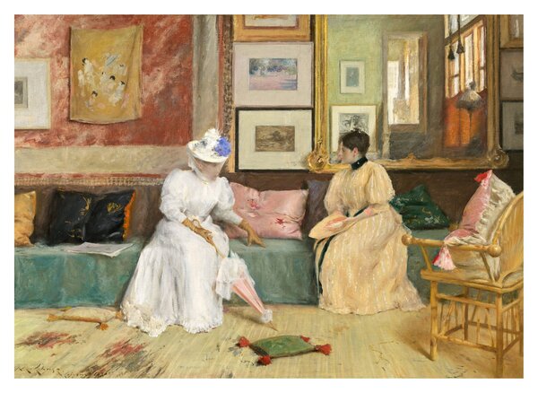 Üveg kép - William Merritt Chase, A Friendly Call, reprodukciók (70x50 cm)