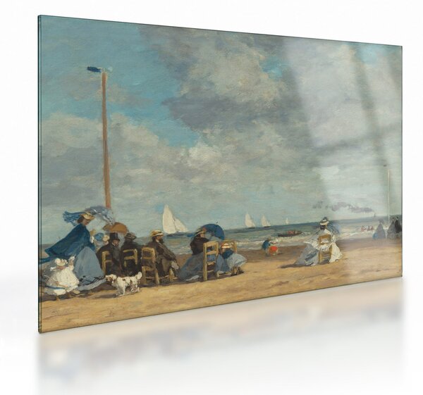 Üveg kép - Eugène Boudin, Beach at Trouville, reprodukciók (70x50 cm)