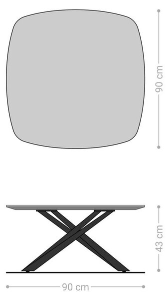 DELIFE Dohányzóasztal Edge hajóformájú 90x90 cm tölgy természetes svájci él Sarity fém fekete